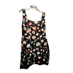 Catherine Malandrino black tank dress allover multicolor floral embroidery sz XL